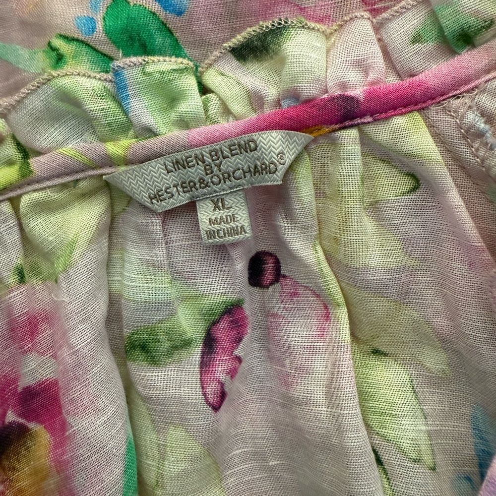 Hester & Orchard NEW XL Button Down Top Blouse Floral Pink V-Neck 3/4 Sleeves - Picture 4 of 6